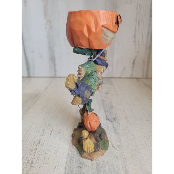 Folk art scarecrow pumpkin tealight‎ holder Halloween decor - Picture 4 of 8